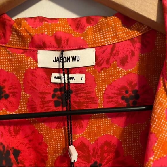 NWT JASON WU Pink Floral Cotton Poplin Collared Blouse Small - Picture 8 of 15